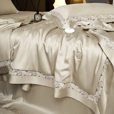 Silver Purple Leaf Striped Lyocell Fiber and Cotton Bedding Set